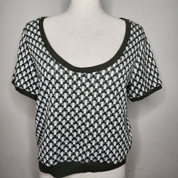 ZARA Jacquard Knit Short Sleeve Top Size Large - Picture 4 of 12